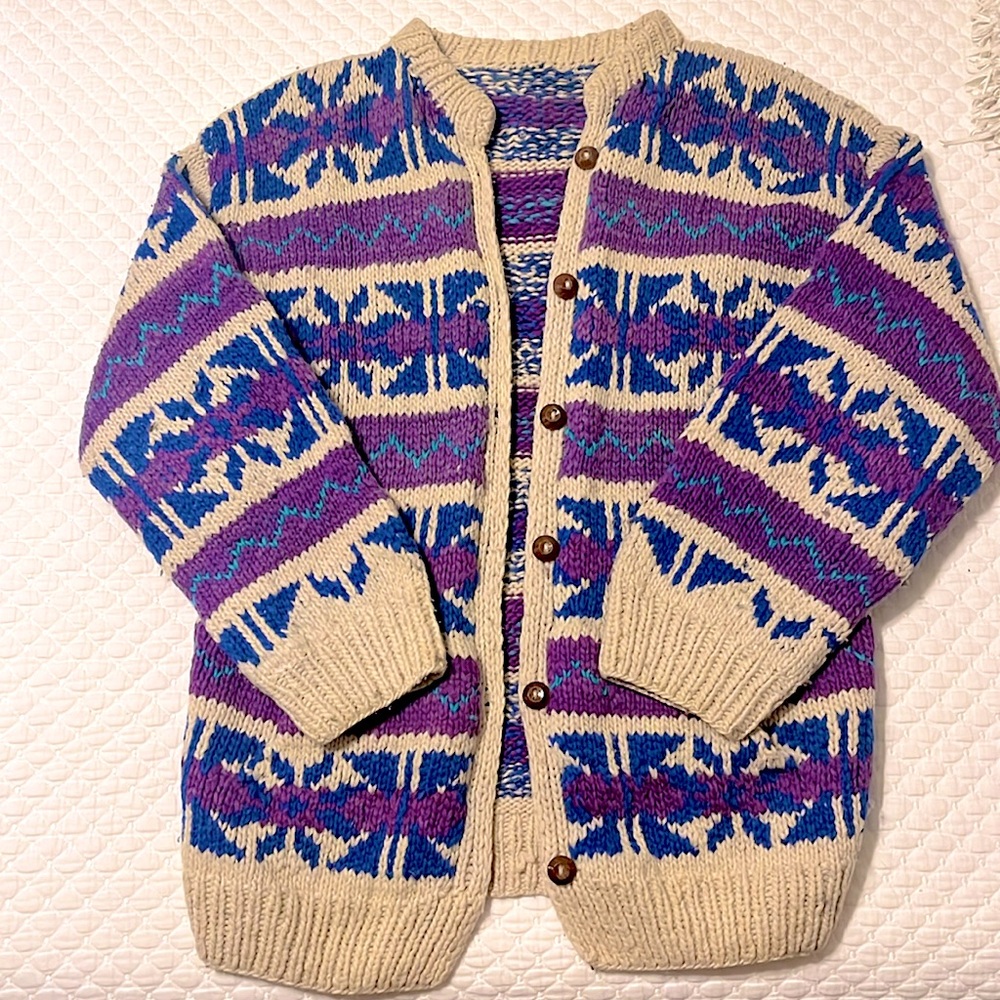Hand knit Peruvian Alpaca Sweater (multi-color), size XL